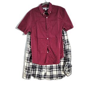 Bundle of 2 Slim-Fit Built-In Flex Everyday Plaid & Red Shirt Men's Size M